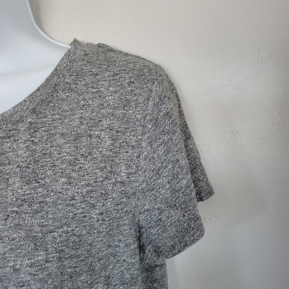 Express Womens Small Grey Short Sleeve Blouse Black Chiffon Trim Business Casual - Picture 7 of 7